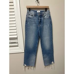 RARE PISTOLA Cassie High Rise Straight Leg Button Fly Raw Hem Jeans SZ 26 Sample